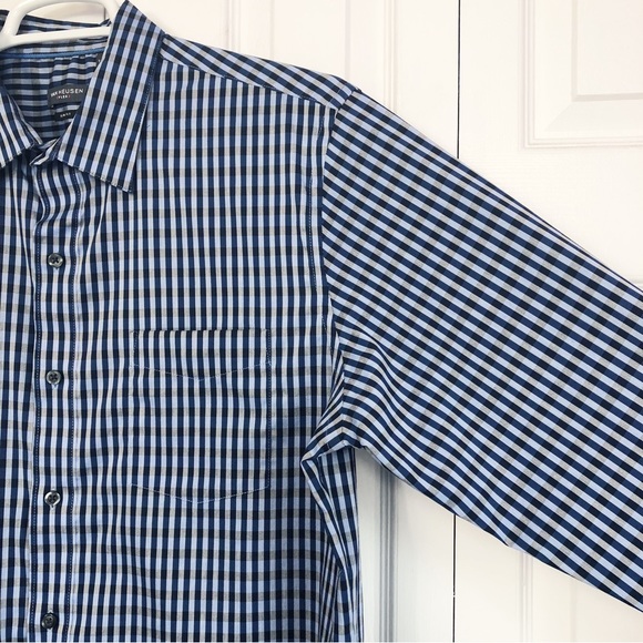 Van Heusen Flex Slim Fit Blue Check Plaid Button Down Shirt - Picture 7 of 16